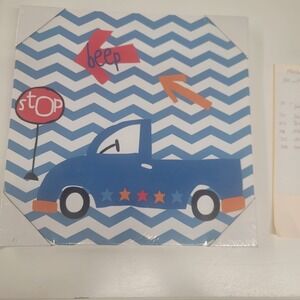 Hobby Lobby Kids Wall Art Truck Stop Sign Blue Chevron 14x14 New‎